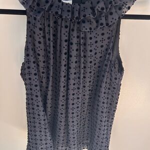 Sara Campbell Black Sleeveless Swiss  Dot Blouse